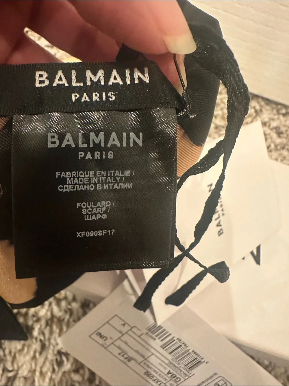 Balmain Black & Beige Animal-Print Silk Twilly Scarf
